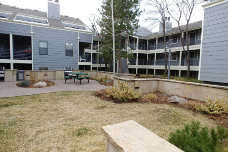 Outdoor picnic area at Blue Sky Lofts Apartments